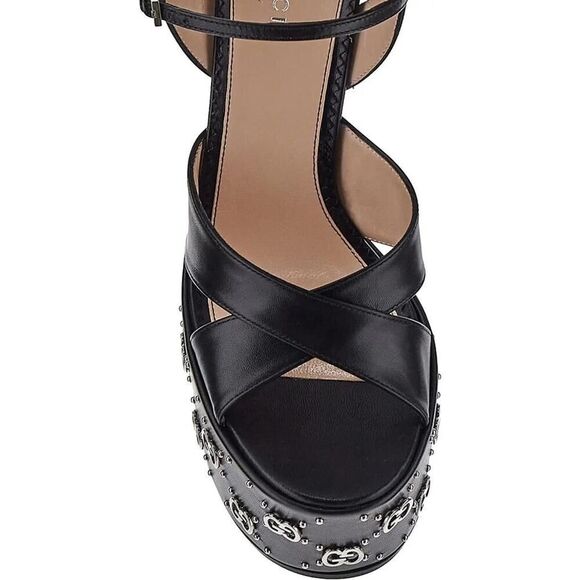Gucci GG Embellished Black Platform sandal Silver Interlocking G Studs 41 - Picture 4 of 10